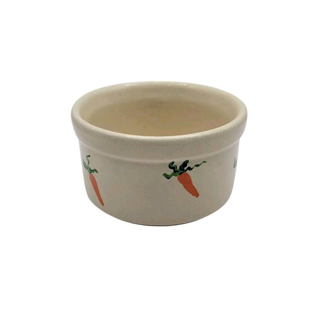 Vintage RRP Roseville Pottery Hand Painted "Eat Your Carrots" Ramekin Bowl Dish
